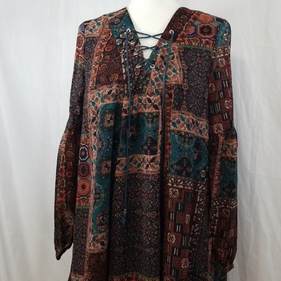 LoveRichie Rust tones Tie front Tunic Dress - Picture 5 of 7